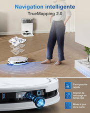 Robot aspirador ECOVACS T50 Pro Omni Gen2, 21000 Pa mejorado respecto al T30 Pro Omni, cepillo lateral y mopa extensibles, adición automática de solución de limpieza, lavado con agua caliente a 75 °C, blanco