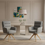 Juego de 2 sillas de comedor DUBI Möbel, giratorias 360° con núcleo de muelles ensacados, gran comodidad de asiento, capacidad de carga hasta 150 kg, tela resistente a la abrasión gris, estructura de madera maciza de roble aceitada (natural), Mika-Juna