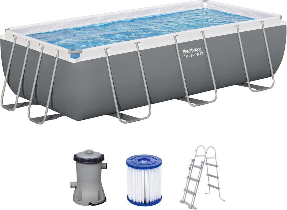 Set de piscina con estructura Bestway Power Steel con bomba de filtro 404 x 201 x 100 cm, gris, rectangular
