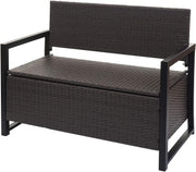 Banco de jardín Mendler Poly-Rattan 2 plazas HWC-F39AM, banco arcón, compartimento de almacenamiento con cojín - gris, cojines negros