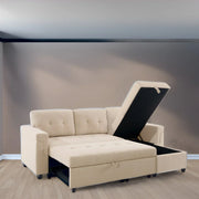 Sofá seccional reversible convertible con cama extraíble, chaise longue con almacenamiento oculto y patas duraderas