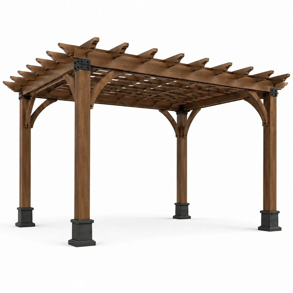 Pérgola de madera independiente con techo de lamas abierto, 427 × 305 × 244 cm, marrón y negro