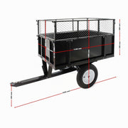 Remolque basculante Wiltec 166,5 x 77,5 x 106 cm 300 kg, remolque volquete para tractor cortacésped con rejilla y laterales extraíbles, remolque con función de basculamiento
