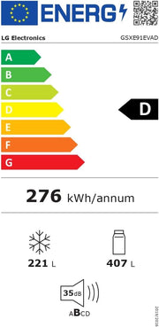 Frigorífico Side by Side LG GSGV81PYLL, Clase E, 635 L, Instaview, frigorífico con congelador, dispensador de hielo, hielo picado y agua, Total NoFrost, compresor Smart Inverter, Wi-Fi