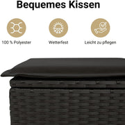 vidaXL Sofá de jardín con cojines, 2 plazas, sofá de exterior con taburete con almacenamiento, sofá con funda extraíble, muebles de jardín, conjunto de jardín, ratán sintético negro