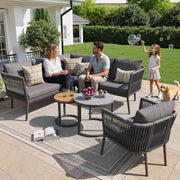 Conjunto de jardín Merax para 5-6 personas, set de muebles de jardín de ratán PE, grupo de asientos para balcón, sofá modular para exterior con mesa y set de cojines, grupo de asientos resistente a la intemperie para terraza, balcón y jardín, gris