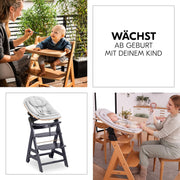 Hauck Trona Beta+ Newborn Set Eco Bouncer - Trona de madera evolutiva para bebés desde el nacimiento, incluye accesorio para recién nacidos, cojín de asiento y bandeja - Gris oscuro