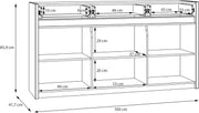 Aparador Forte Oak SQUERE 160, elegante aparador con 3 puertas, iluminación y diseño de lamas, madera contrachapada, decoración en roble Mauvella/arena, 160 cm de ancho x 85,9 cm de alto x 41,5 cm de fondo