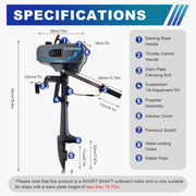 Motor fueraborda de gasolina 2500 W 3,5 HP 12 km/h 2 tiempos 4000-5000 rpm - Inflable - Con hélice de tres palas - Sistema de encendido CDI para botes inflables, botes de hierro