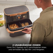 Freidora de aire Ninja Foodi FlexDrawer Dual Zone AF500EUCP 10,4 L con separador extraíble, 7 en 1, negro y cobre
