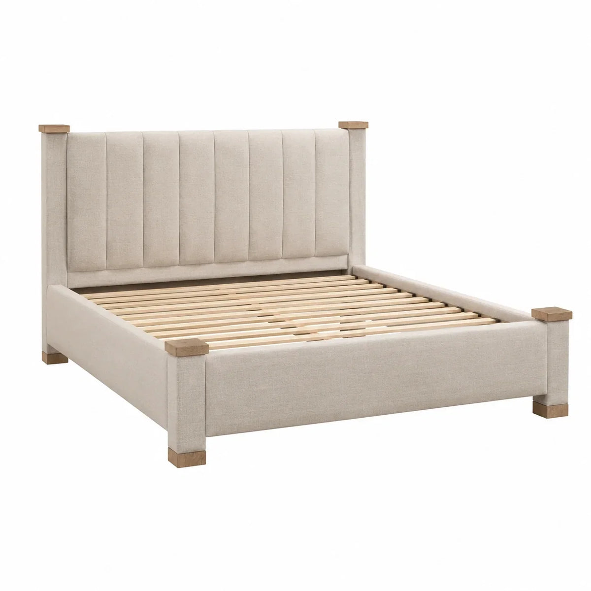 Cama doble de tela y madera 200x180 cm beige