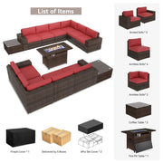 Juego de muebles de patio de 13 piezas con mesa fogata de 44 pulgadas