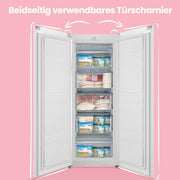 Comfee RCU160WH2(E) Congelador vertical/142 cm de alto/160 L de capacidad/183 kWh/año/Sentido de apertura de puerta reversible/Compresor GMCC de alta calidad/Control de temperatura/Patas ajustables/Blanco