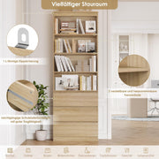 Estantería FirFurd de 202 cm con 3 cajones y 4 estantes, armario alto para salón, mueble de salón con baldas ajustables, vitrina para salón, despacho o cocina, 202x60x35 cm, roble