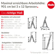 Escalera combinada Hailo S100 ProfiLOT de 3 tramos de aluminio, sistema LOT, 3x12 peldaños perfilados, 150 kg, inoxidable, plateada