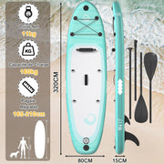 Tabla de Stand Up Paddle JUMMICO, 320 cm x 80 cm x 15 cm, tabla de SUP inflable, Stand Up Paddle 2 en 1 con asiento de kayak, protección ajustable contra rayones y accesorios, hasta 160 kg