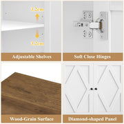 Aparador HOCSOK, mueble de cocina de 132,7 cm de ancho con 2 estantes ajustables, armario buffet con 4 cajones y 4 puertas, aparador de cocina para salón, cocina, recibidor, blanco y marrón