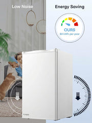 Refrigerador con congelador FOHERE 90L, mininevera pequeña con 7 niveles de temperatura ajustables, eficiente energéticamente y ultrasilenciosa para residencia de estudiantes/oficina, blanco