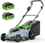 Cortacésped a batería ETOOLAB 40V (2x20V), 43 cm de ancho de corte, hasta 500 m², motor sin escobillas, kit de mulching, cesta de recogida de 50 L, 6 alturas de corte, 25-75 mm de altura de corte, 2 baterías de 4,0 Ah + cargador