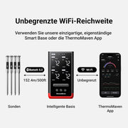 Termómetro de carne inalámbrico P4, 4 sondas, 6 sensores, WiFi, Bluetooth 5.3, IPX8, aplicación, termómetro para barbacoa, termómetro para asados