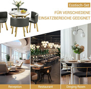 Juego de comedor de 5 piezas, mesa de comedor redonda de 90 cm con 4 sillas, moderna mesa de cocina de MDF con 4 sillas tapizadas para cocina, sala de estar, balcón, restaurante (dorado)