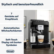 Cafetera superautomática De'Longhi Magnifica Evo ECAM 292.81.B con sistema de leche LatteCrema, 7 botones de selección directa para cappuccino, espresso y otras especialidades de café, función de 2 tazas, negro