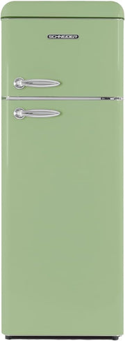 SCHNEIDER SCDD208VVA, Frigorífico de 2 puertas, 211L (172+39), Frío estático, Descongelación automática, 3 estantes de cristal, Termostato regulable, Patas ajustables, Verde almendra