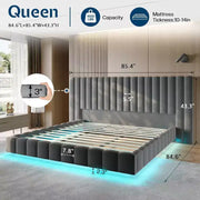Cama de plataforma tapizada AMERLIFE con luces LED, diseño flotante, soporte de listones sólidos