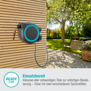 Caja con manguera de pared Gardena RollUp XL turquesa 35 m orientable, riego para jardines, incl. manguera y ayuda para el montaje 1863020