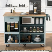 Isla de cocina con encimera plegable, carrito de almacenamiento para cocina con estante extraíble, toallero y cajón, ruedas giratorias