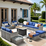 Conjunto de muebles de mimbre para patio exterior de 13 piezas XIZZI con mesa de fuego