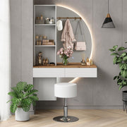 Tocador Vicco Melora, blanco/roble, 100 cm con espejo LED y taburete