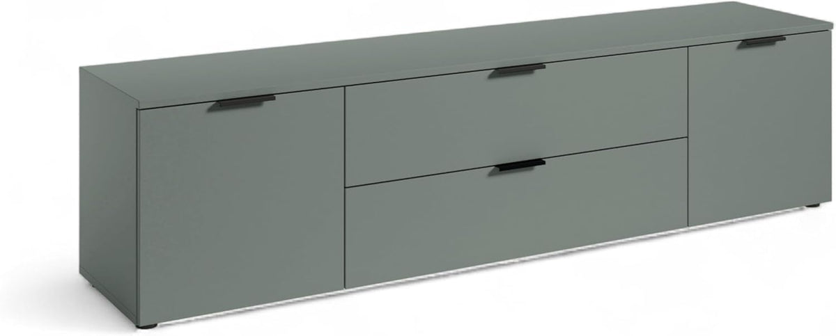 Mueble de TV LINZ en color salvia - Mueble de televisión moderno con cajones y gran espacio de almacenamiento - 180 x 47 x 40 cm (ancho/alto/fondo)