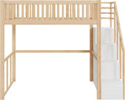 Cama alta Moimhear 90x200 cm con escalera de seguridad y almacenamiento, estructura de cama de madera de pino maciza para niños y jóvenes (color madera + blanco)