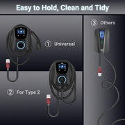 Cargador de vehículo eléctrico inteligente Tera Wallbox Tipo 2 con APP 11kW 16A 400V CE&TÜV, WiFi y Bluetooth, cable de carga de 7m con soporte, Wallbox para el hogar, enchufe CEE trifásico para EV y PHEV W01 Negro