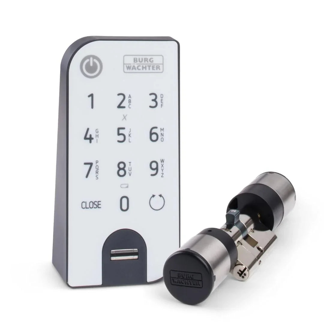 BURG-WÄCHTER Cerradura electrónica para puerta ENTRYeasy 7602 FP Cilindro Teclado App Huella dactilar Código PIN Llave inalámbrica Acero inoxidable