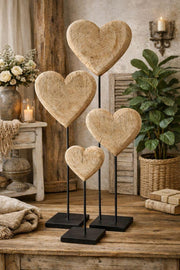 Corazón de madera maciza en soporte de metal, 3 tamaños, decoración de madera, regalo de corazón