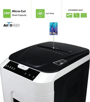 Destructora de documentos LMG Alemania con alimentación automática P4, 180 hojas, corte cruzado, apagado automático, 58 dB, 32 litros, pantalla táctil, compatible con RGPD