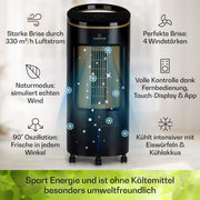 Enfriador de aire Klarstein con refrigeración por agua, enfriador evaporativo 4 en 1 silencioso, humidificador, ventilador y modo nocturno, aire acondicionado portátil de 7 L, enfriador de aire de 65 W, flujo de aire refrigerante de 330 m³/h
