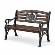 Banco de jardín de madera y hierro fundido, 124 cm, marrón y negro