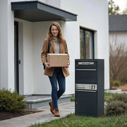 Metzler Paketbox Bispo 2, buzón con compartimento grande para paquetes, antracita, personalizado, grabado, acero inoxidable macizo para exteriores
