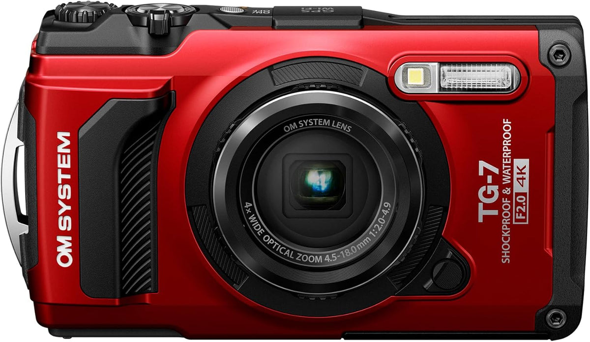 OM SYSTEM Tough TG-7 Rojo, 12 MP, resistente al agua, a prueba de golpes, modos de disparo macro y subacuático, vídeo 4K, zoom gran angular 4X (sucesor de la Olympus TG-6)