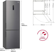 LG GBP61DSXGC - Frigorífico combi No Frost, congelador, compresor Smart Inverter, color acero inoxidable antihuellas, 186 cm, 341 l