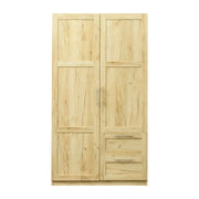 Armario de madera blanca con puertas, cajones y barra para colgar