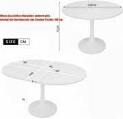 Mesa de comedor redonda extensible, 100/140x100x75 cm, mesa de comedor elíptica de madera para 2-8 personas, mesa de centro para cena, sala de estar y comedor (completamente blanca)