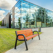 REKORD Banco de jardín 196 x 64 x 76 cm Banco de exterior robusto de metal y madera con respaldo resistente a la intemperie para parque, terraza y patio delantero - Spartan BIS - Caoba