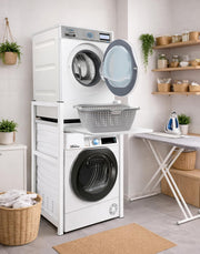 Estantería para lavadora QUICK STAR 74x65x111 cm con bandeja extraíble, color blanco, estante de pie, organizador de almacenamiento para secadora y baño