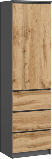 KUBUTKU Armario multiusos con 3 cajones, 3 compartimentos y puertas - Armario universal para oficina y hogar 180,5x50x40 cm Grafito/Roble Wotan