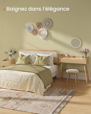 SONGMICS HOME Tocador con espejo y luz, mesa de maquillaje, 3 cajones imitación ratán, luz ajustable con 3 colores, estilo bohemio, dormitorio, beige roble RVT007Y01