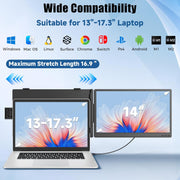 Extensión de pantalla para portátil de 14", pantalla dual IPS FHD 1080P con USB-C/HDMI, extensor de pantalla portátil para portátiles de 13-17.3" con Plug & Play para Mac/Android